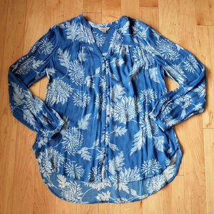 Lucky Brand EUC Floral Blouse Tunic Cerulean Blue Small